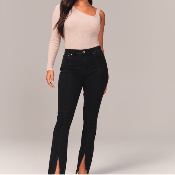 Abercrombie Curve Love High Rise Skinny Black Jeans Short - Picture 1 of 6